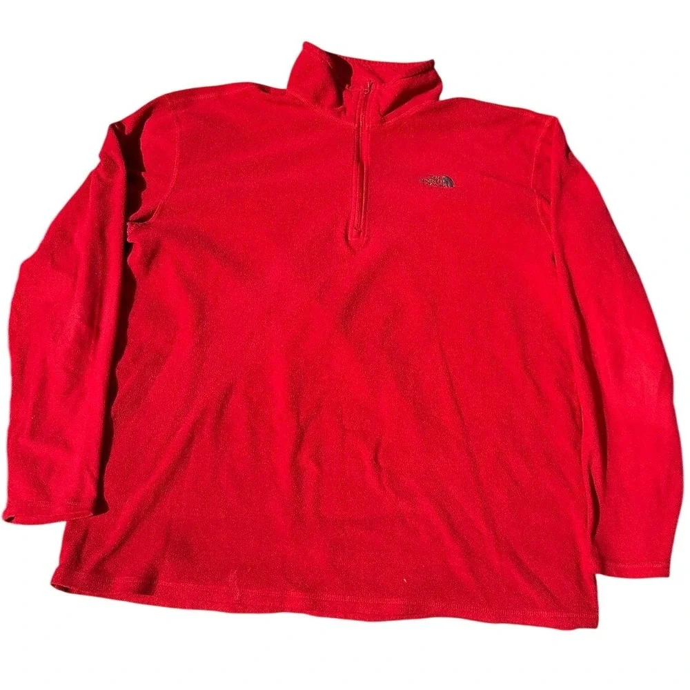 The North Face Mens TKA 100 Polartec Quarter Zip Fleece Pullover Red Medium